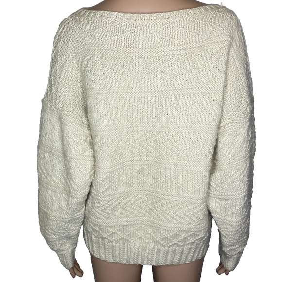 Women's Medium Vtg Pingouin Brazil Ivory Cable Knit 100% Wool Fisherman Sweater - Picture 3 of 4